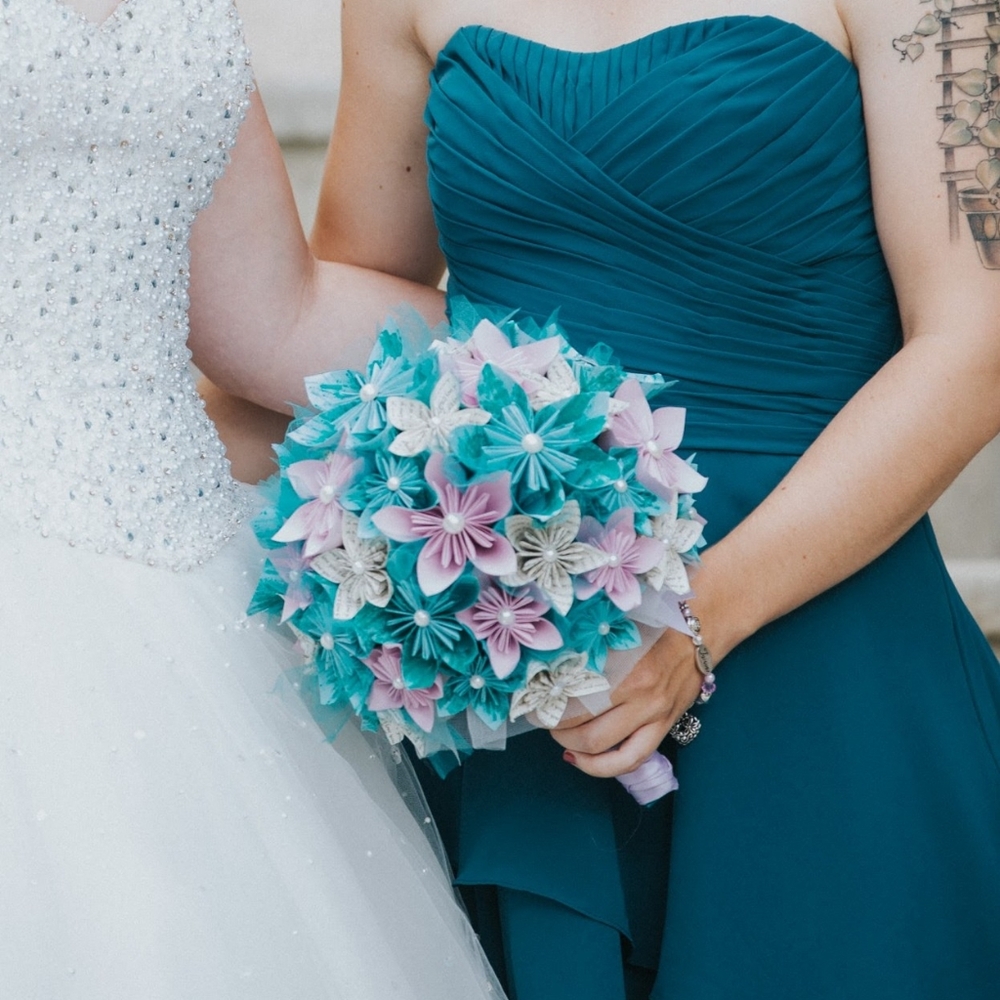 Dark teal chiffon bridesmaids dress